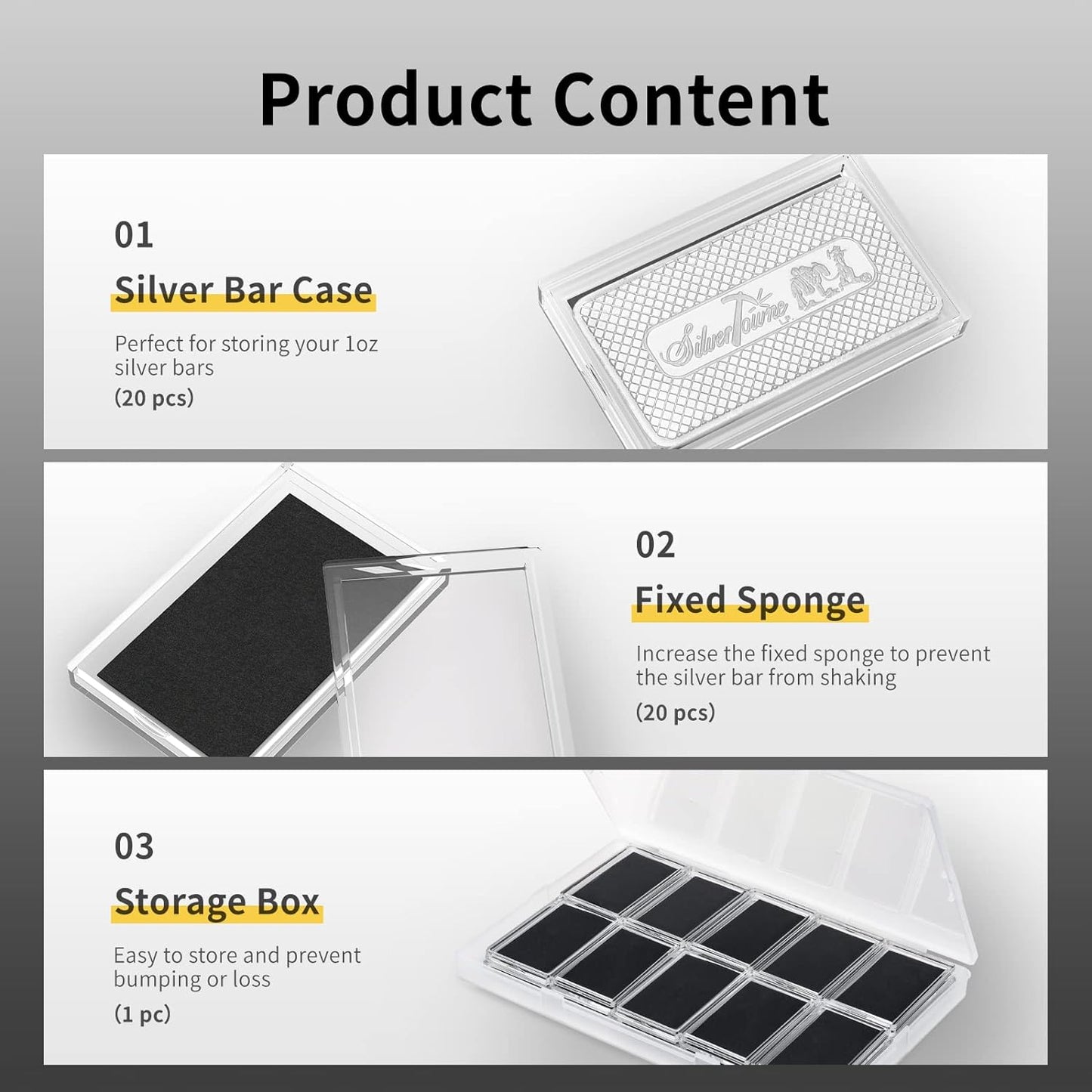 Silver Bar Holder, 1 Oz Case, 20-Piece Capsule Storage