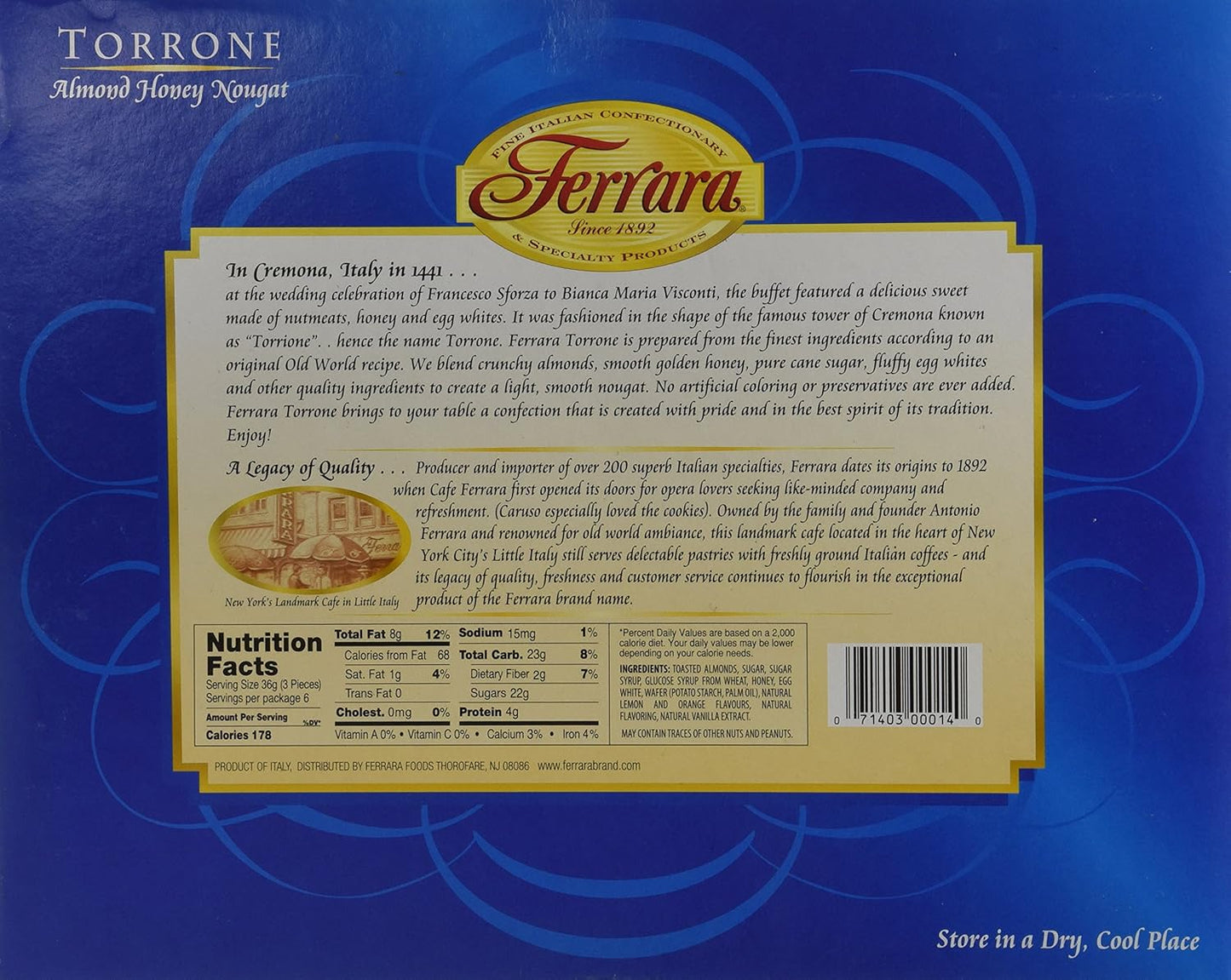 Ferrara Torrone Nougat Candy, 18 Pieces